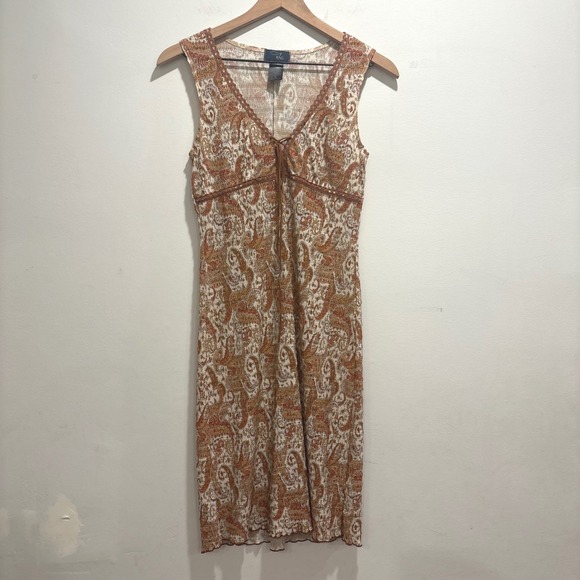 Dresses & Skirts - Paisley Babydoll Dress V-Neck Front Lace-Up Western Country Women M Fall Boho
